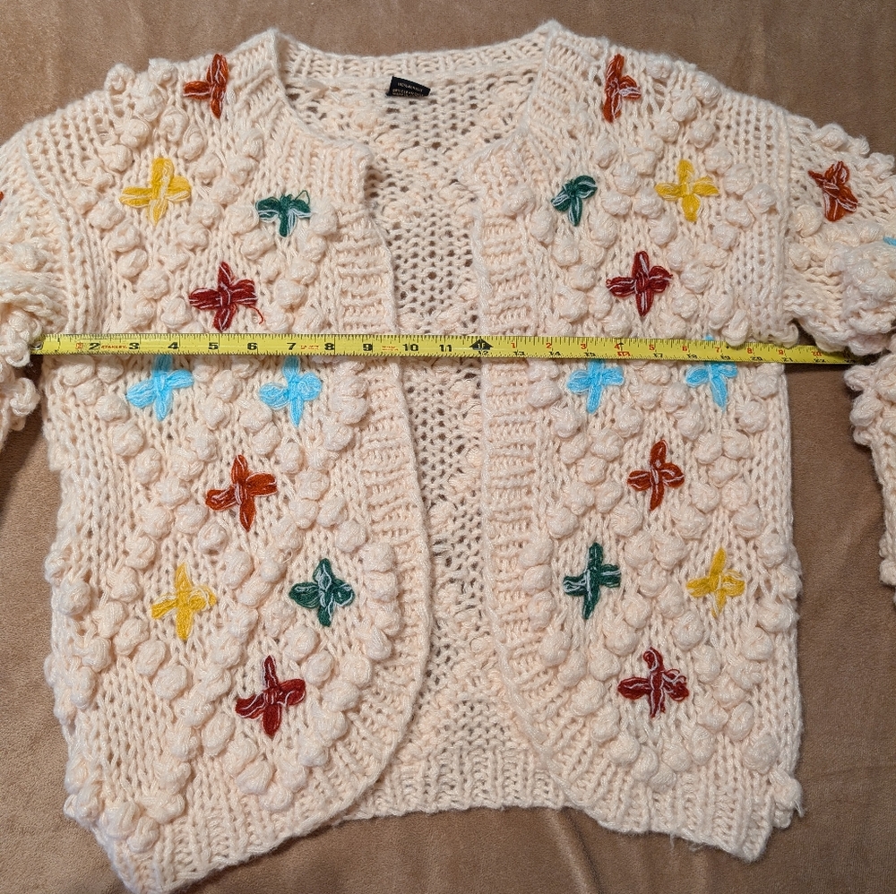 Brand New Sacchi Knit Popcorn Cardigan with Embroidered Accents NWOT - Picture 2 of 8